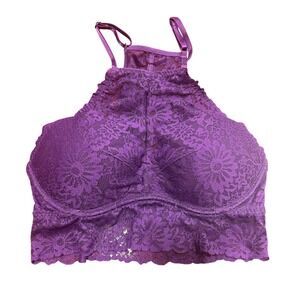 NWT PINK Victoria's Secret Purple Floral Lace High Neck Push Up Bralette Size S